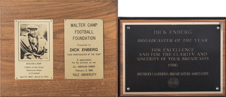 Lot of (2) Broadcaster of the Year Awards Presented To Dick Enberg (Letter of Provenance)